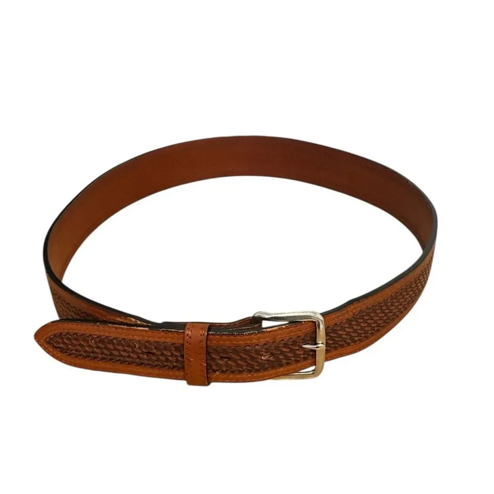 Men's 40 Brown Hand Tooled Western Leather Belt Braided Cowboy Casual